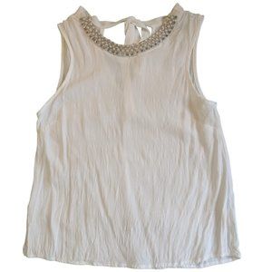 Windsor White Tank Top With Embellished Neckline Tie Back Size Women's M Nwot